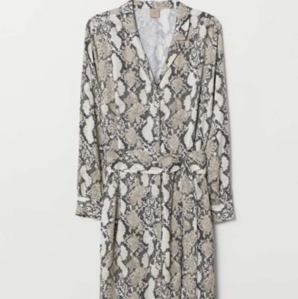 H&M beige snake print button down midi dress